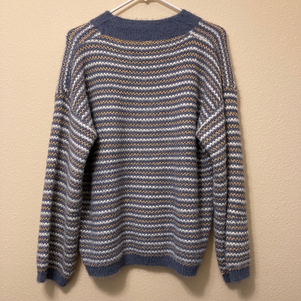 Anthropologie RAGA sweater, Wmns XS cozy, roomy Gray, gold and white stripes - Picture 2 of 9